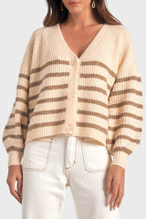 Elan Striped V-Neck Cardigan