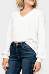 Blouson Sleeve Ribbed Cozy Knit Tie Back Top