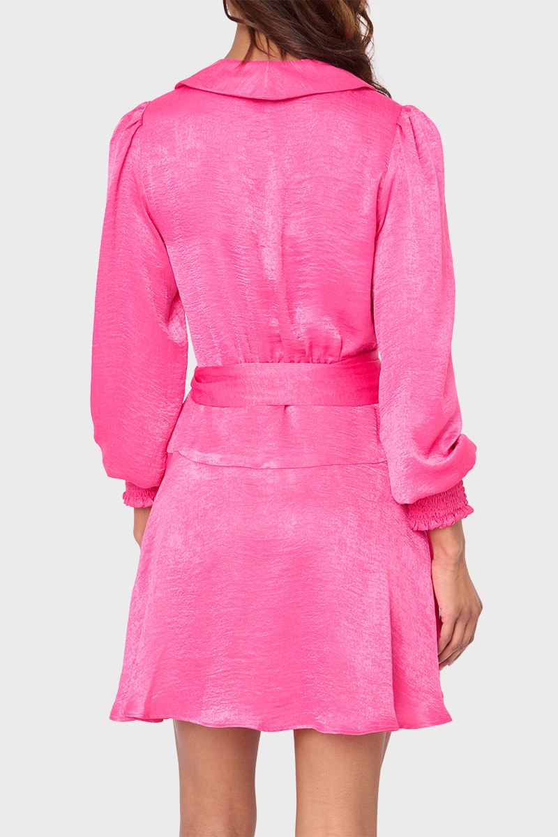 Blouson Sleeve Belted Satin Wrap Dress Fuchsia / XXL | Gibsonlook Blouson Sleeve Belted Satin Wrap Dress Fuchsia / XXL | Gibsonlook