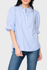 Dianthus Henley Puff Sleeve Striped Blouse