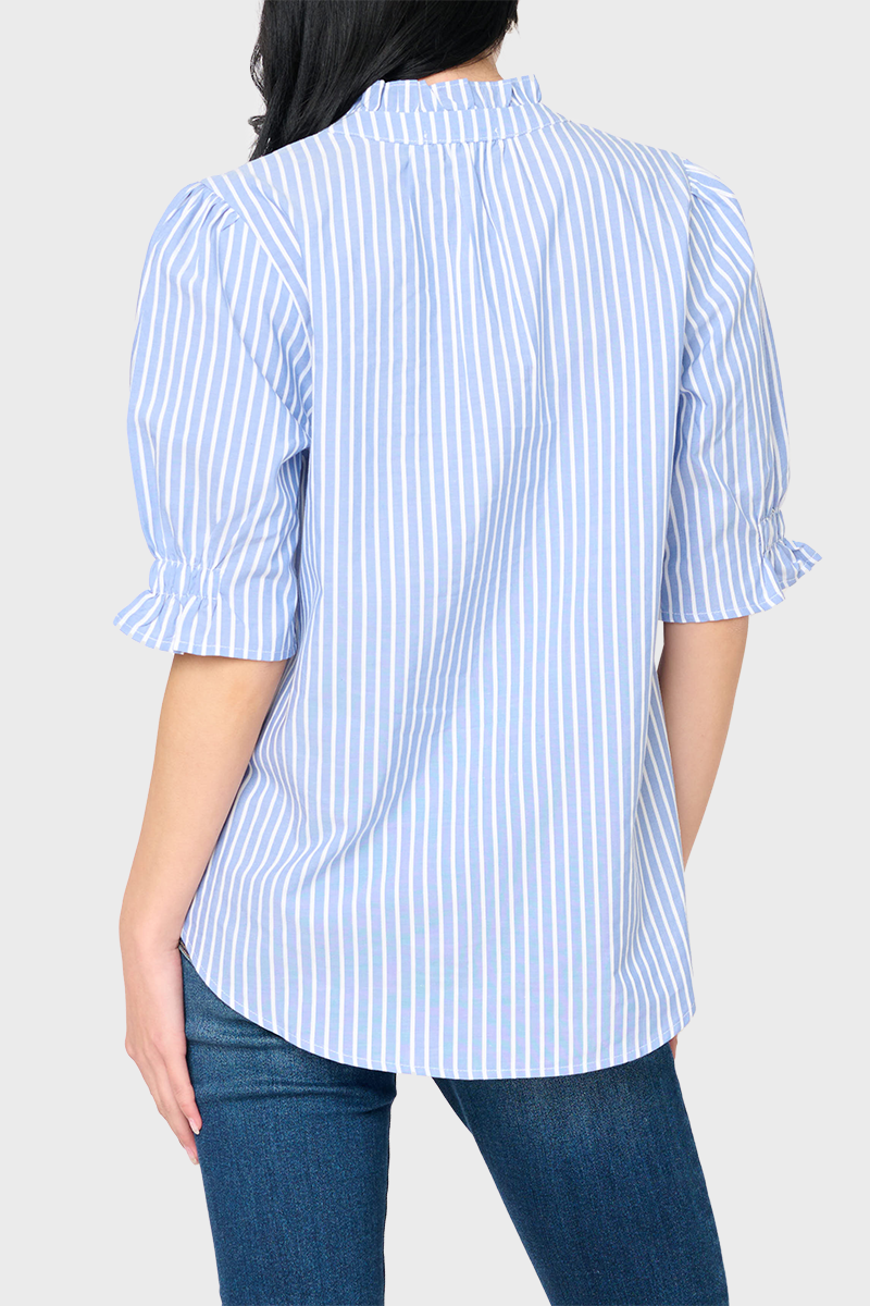 The Duchess Puffed Sleeves Shirt In Powder Blue Stripes