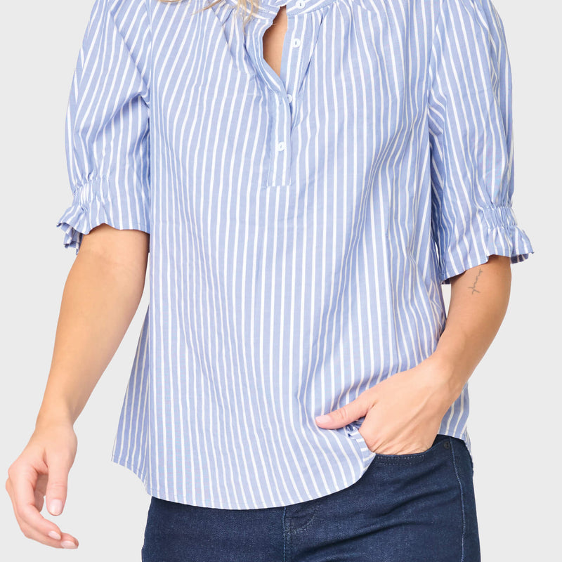 Dianthus Henley Puff Sleeve Stripe Blouse