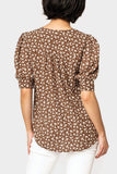 Back of women wearing the Puff Sleeve V-Neck Blouse in saddle ivory floral