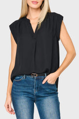 Notch Neck Cap Sleeve Top