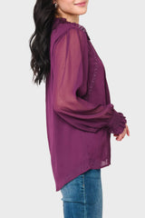 Long Sleeve Crochet Trim Blouse