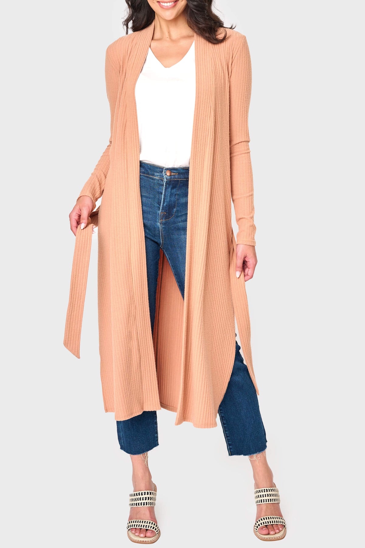 Long cardigan with side slits best sale