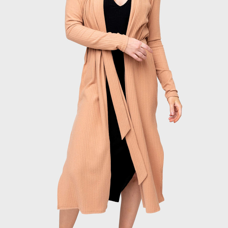 Ribbed Knit Duster Cardigan with Side Slit