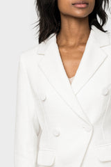 Shoulder Detail of Double Breasted Boucle Blazer in Off White