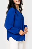  Women wearing Blouson Sleeve V-neck Blouse in Blue