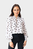 Long Sleeve Chiffon Blouse with Smocked Open Neck
