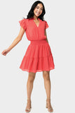 Flutter Sleeve Smocked Detail Chiffon Dress