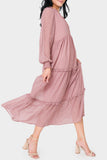 Long Sleeve Printed Chiffon Tiered Maxi Dress