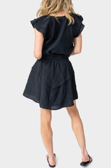 Back of Woman wearing Black Seaside Smocked Waistband Gauze Skirt