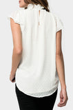 Back of Woman wearing Adored High Neck Flutter Sleeve Top in Ivory