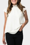 Front of Woman wearing Adored High Neck Flutter Sleeve Top in Ivory