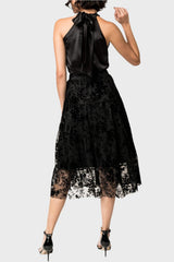 Back of Woman wearing Flocked Party Skirt in Black