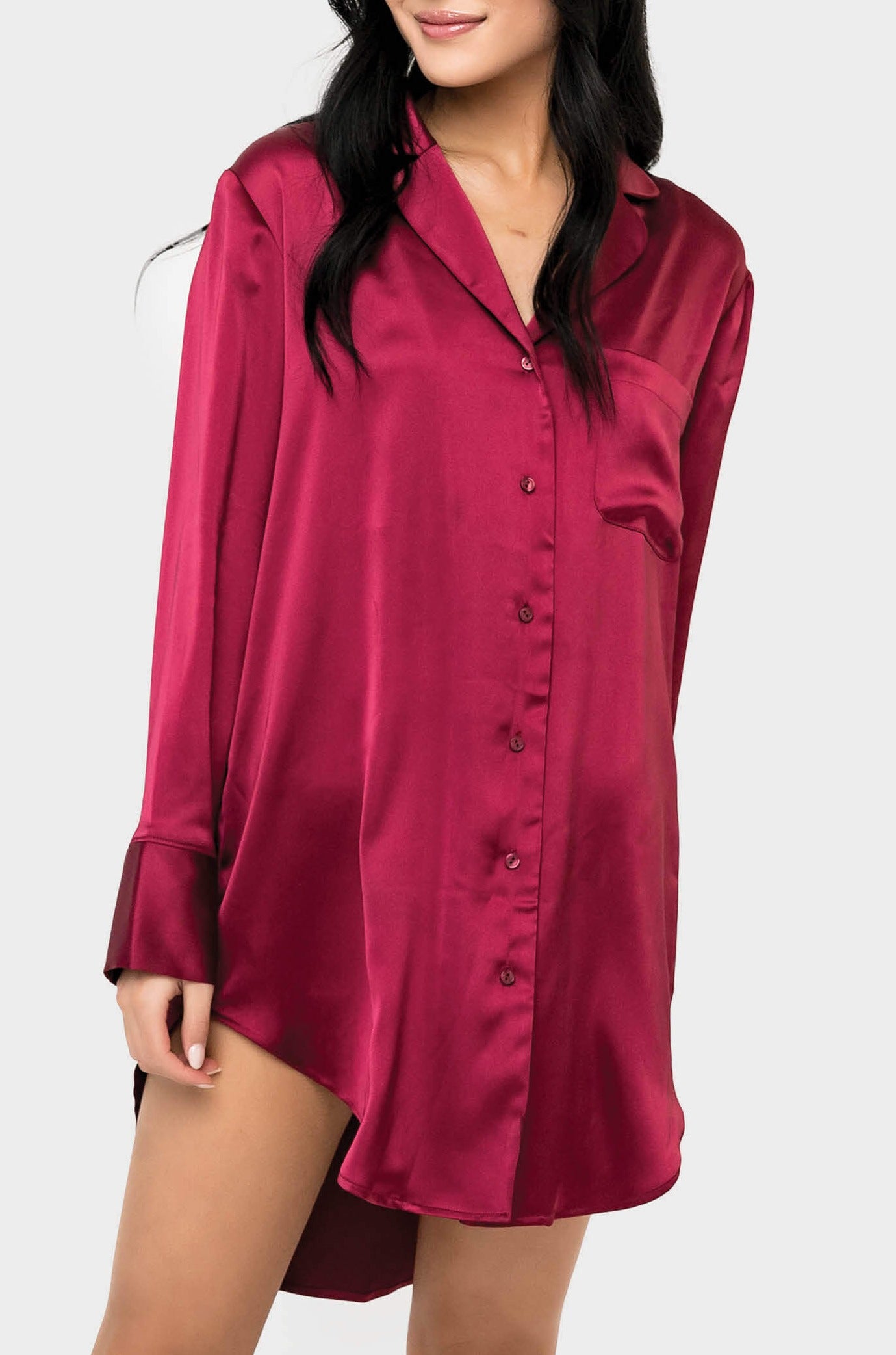 Luxe Lounge Button Up Silky Sleep Dress Ruby XXS