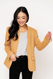 Front of Woman wearing Notch Collar Blazer in Camel