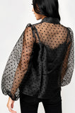 Megan Sheer Sleeve Pin Dot Blouson Sleeve Top