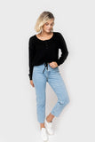 Cropped Henley with Drawcord Bottom
