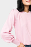 Close-up of Woman wearing Essential Blouson Sleeve Sweater in Light Raspberry Rose