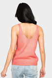 Back of Woman wearing Coral Rose GIGI Ribbed Sweater Shell