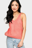 Front of Woman wearing Coral Rose GIGI Ribbed Sweater Shell