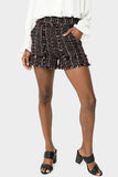 Front of Woman wearing Boucle Short with Patch Pocket in Berry Black Boucle