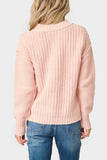 Back of Woman wearing Long Sleeve Pullover Scallop Stitch Sweater in Pearl Blush