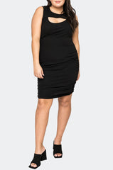 Front of Woman wearing Black Iris Sleeveless Ribbed Cut Out Dress