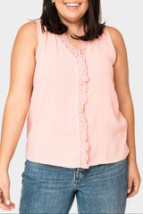 Crochet Ruffle Placket Button Front Blouse