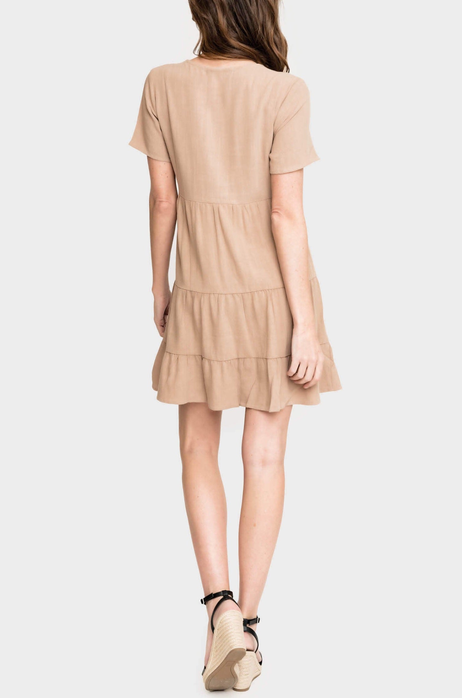 Short Sleeve Button Front Tiered Linen Dress – Gibsonlook