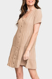 Short Sleeve Button Front Tiered Linen Dress