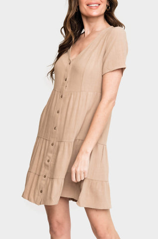 Short Sleeve Button Front Tiered Linen Dress – Gibsonlook