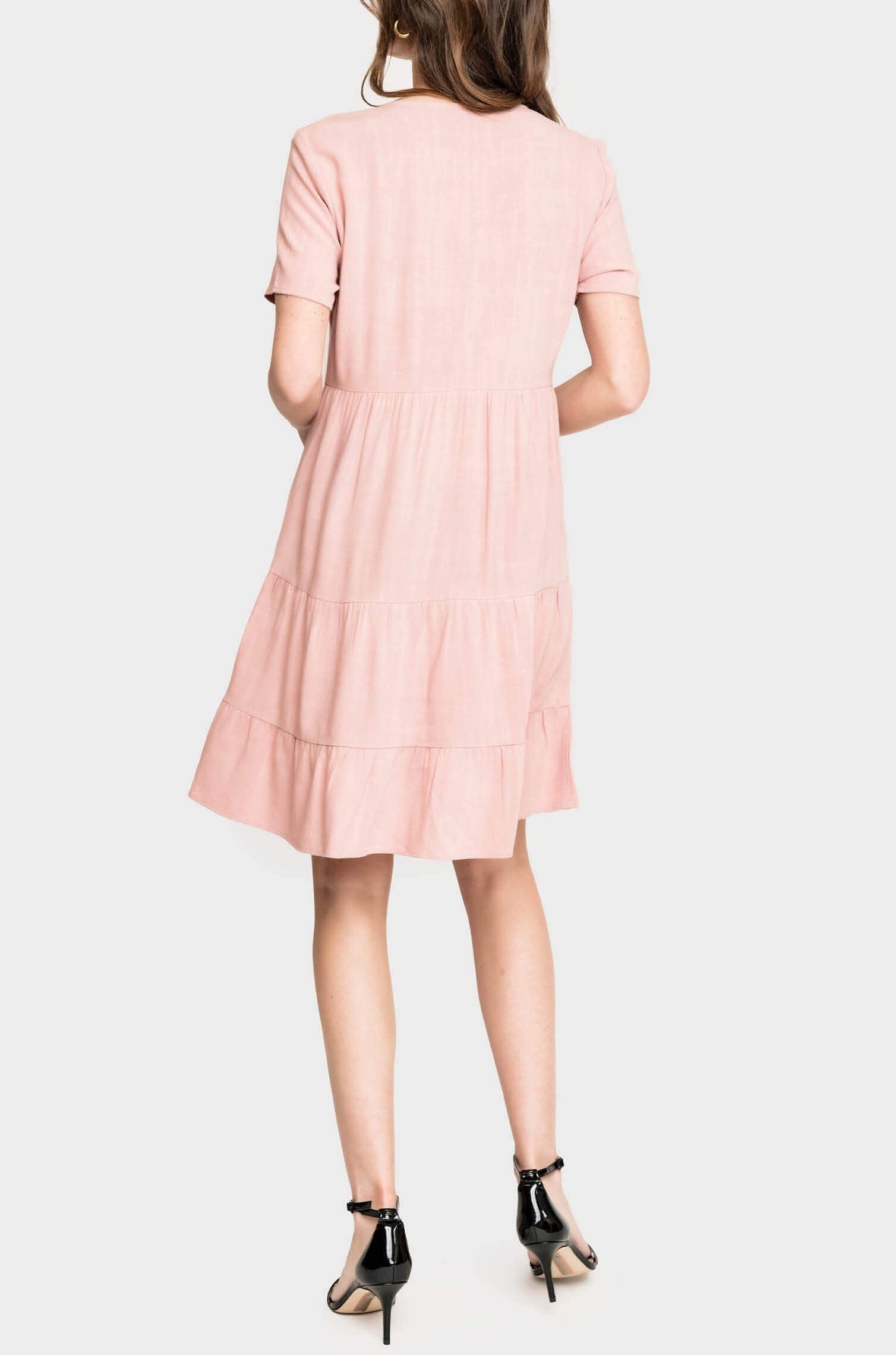 Short Sleeve Button Front Tiered Linen Dress – Gibsonlook