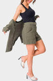 Sid3e of Woman wearing Olive High Waist Linen Short with Novelty Belt
