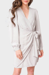 Blouson Sleeve Wrap Linen Dress
