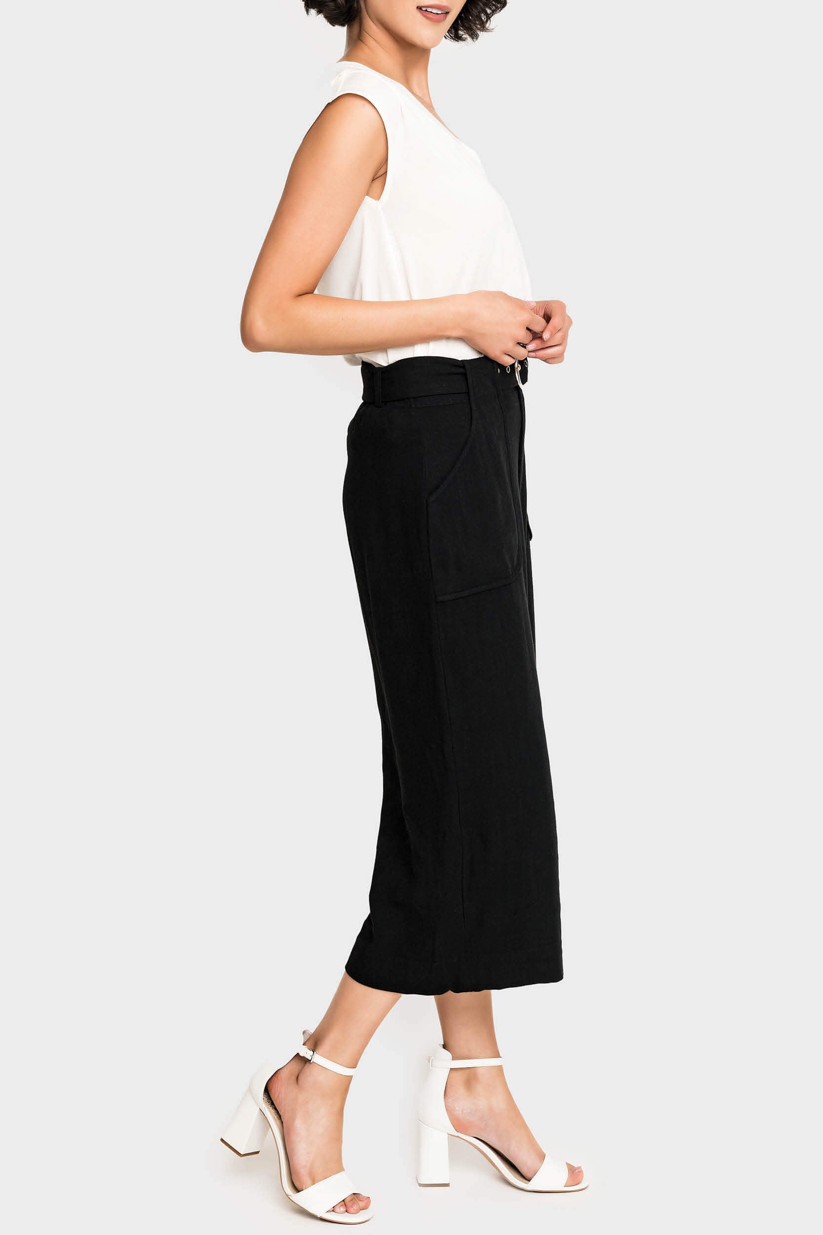 Buy River Island Blue Belted Boucle Crop Trousers from Next Egypt