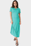 Front of Woman wearing Jade Ivory Stripe Henley Detail Knit Maxi Dress