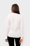 Ribbed Pointelle Open Neck Tee With Cuff Detail