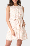 Front of Woman wearing Floral Wildflower Blouson Sleeveless Belted Tiered Dress