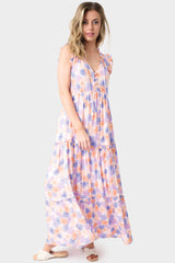 Front of Woman wearing Floral Sleeveless V-Neck Tiered Maxi Dress