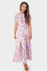 Front of Woman wearing Floral Tiered Maxi Skirt With Offset Front Slit