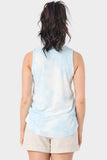 Back of Woman wearing Blue Marina Time Ribbed Henley Tank