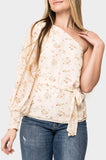 Lovely One Shoulder Smocked Cuff Blouse