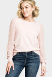 Front of Woman wearing Lovely Venus Pin Dot Sheer Sleeve Top in Rose Dust