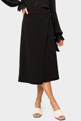 Front of Woman wearing Wrapped Up Skirt with Buckle in Black