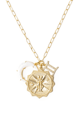 Tai Gemini Zodiac Coin Necklace with Opal Moon Charm