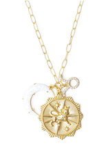 Tai Taurus Zodiac Coin Necklace with Opal Moon Charm