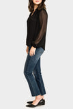 Side of Woman wearing Long Sleeve Smocked Detail Blouse Success in Black